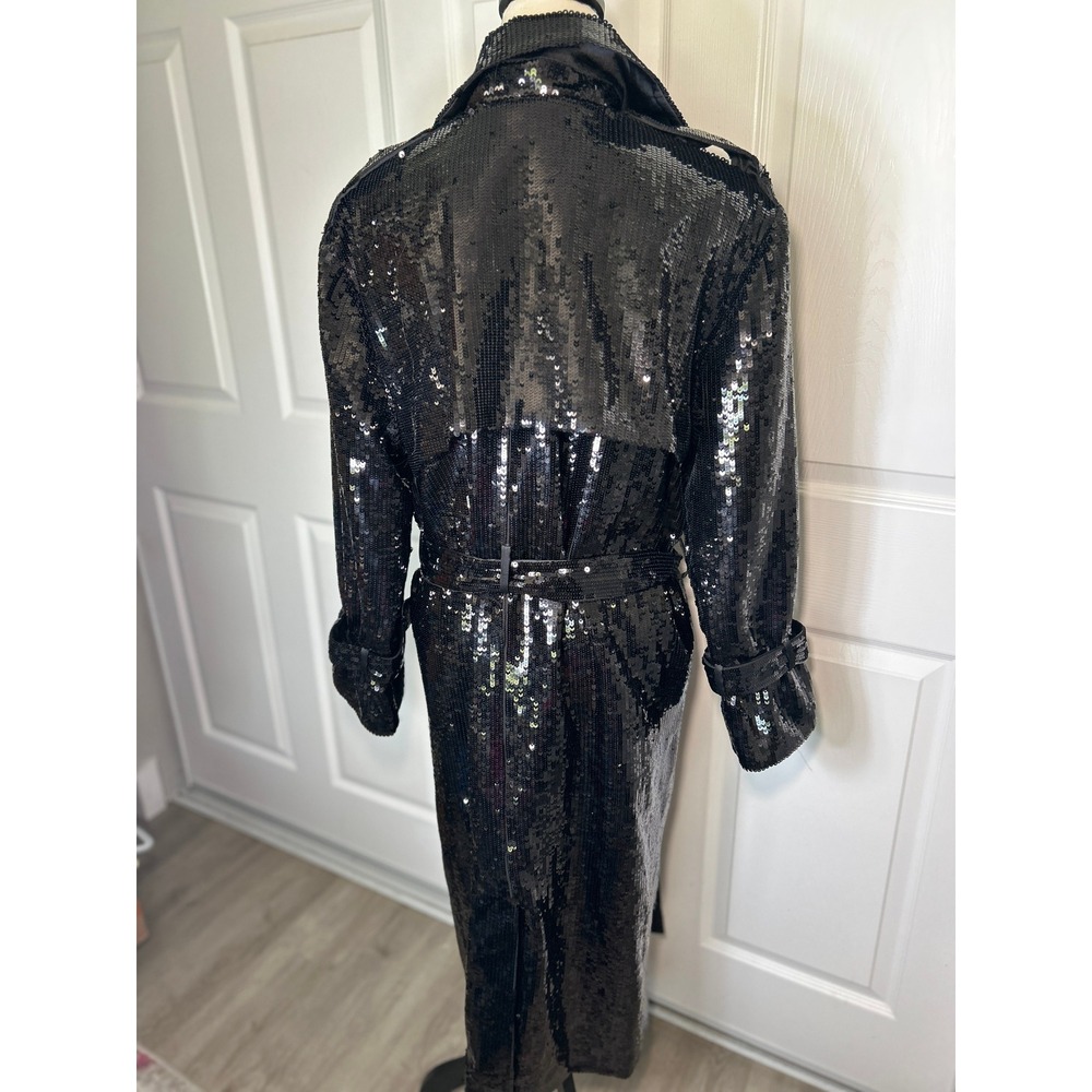 Alice+Olivia Sequin Trench Coat Maxi Long Black Belted Evening Jacket XL NWT - Picture 11 of 11